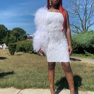 Custom Made White One Sleeve Dress